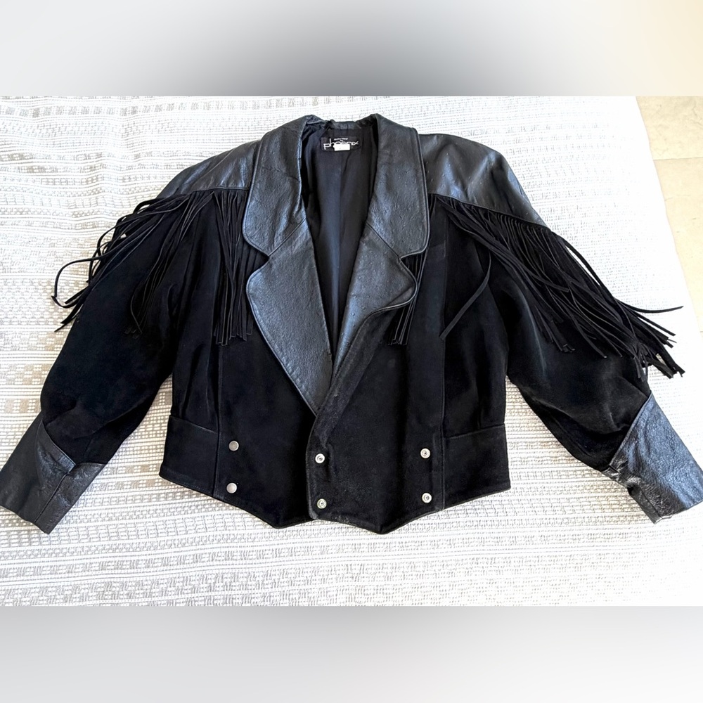Outerwear by Phoenix Suede Fringed Ostrich Print Leather Vintage Ladies - Picture 2 of 14